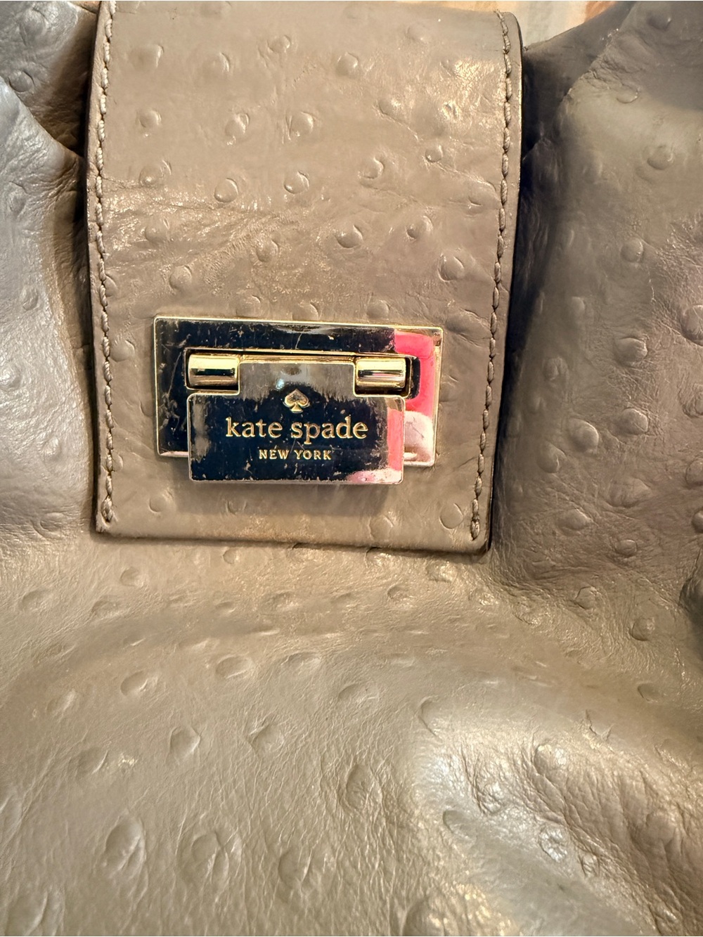 Kate Spade Gray Ostrich-Embossed Leather Shoulder Bag - Picture 15 of 15